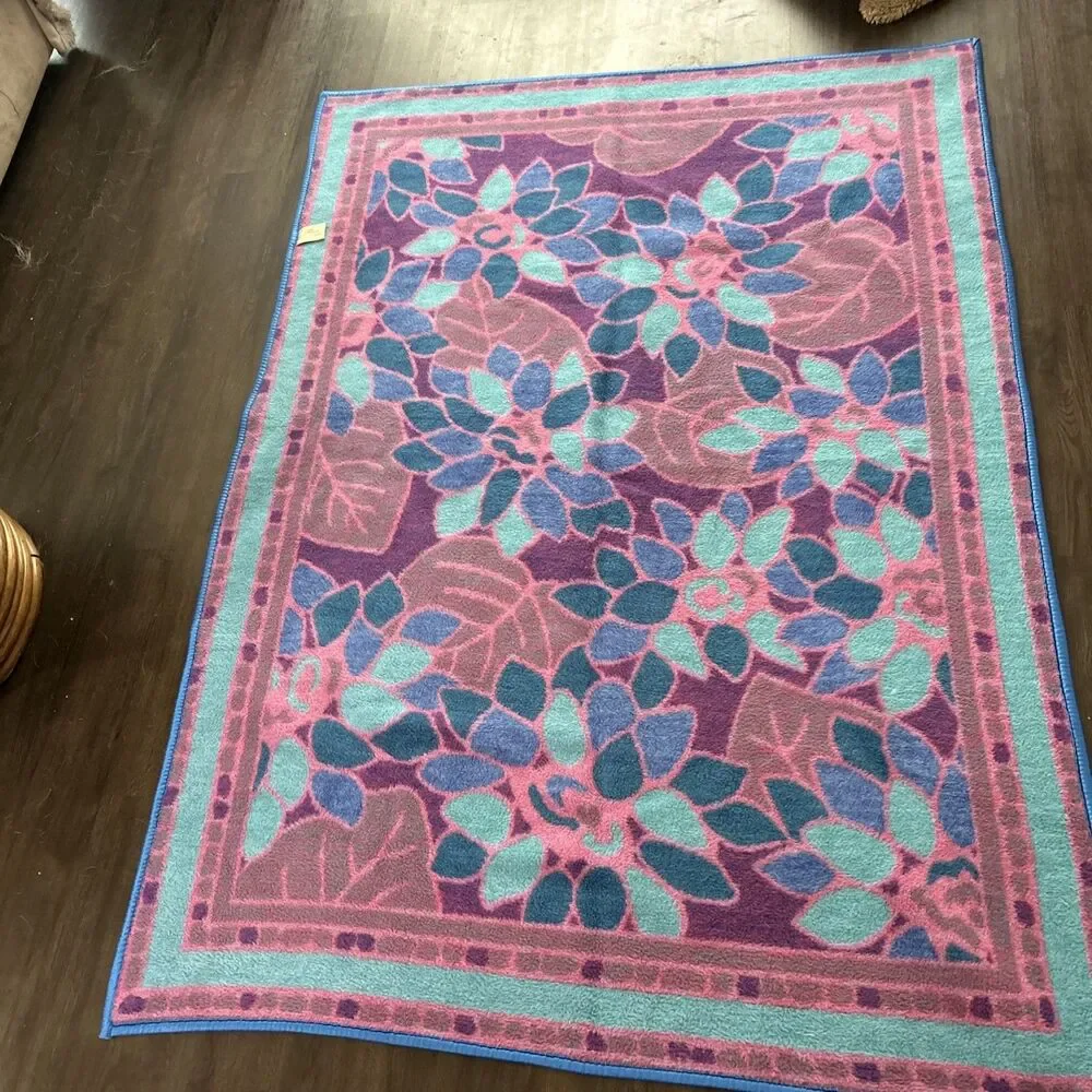 Vtg San Marcos BLANKET Stained Glass Floral Multicolor Throw 74x52